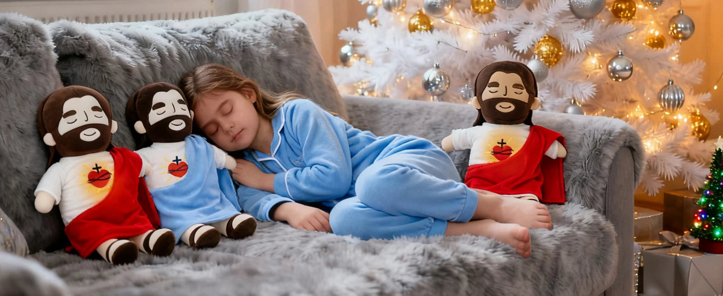 Breathing Jesus Plush Doll LED Glowing Musical Soothing Toy Baby Sleep Companion Soft Stuffed Religious Doll Kids Sleeping Comfo