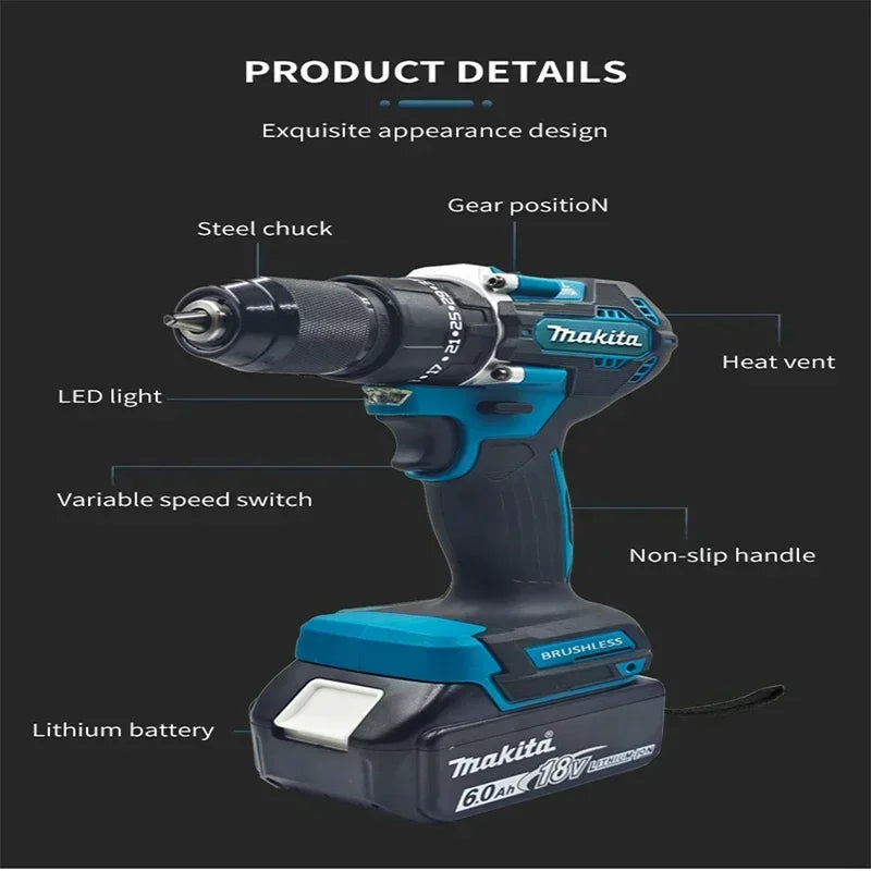 Makita 18V LXT® Lithium-Ion DDF487 13mm Compact Brushless Cordless 1/2" Hammer Driver-Drill High Torque Electric Screwdriver