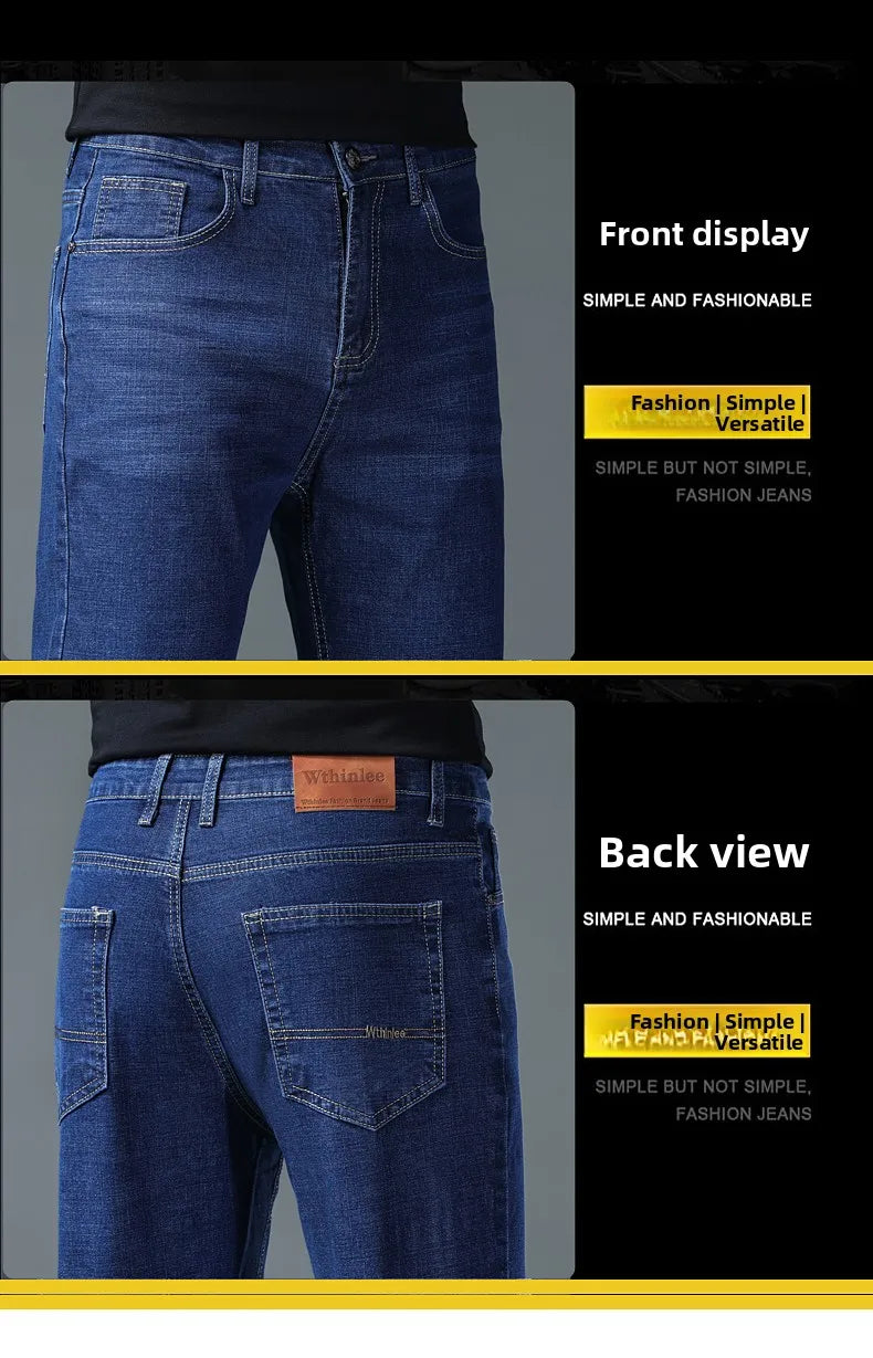 2026 Stretch Stretch Fashion Classic Blue Black Work  New Business Men's Jeans Casual StraightDenim Trousers Male Brand Clothing