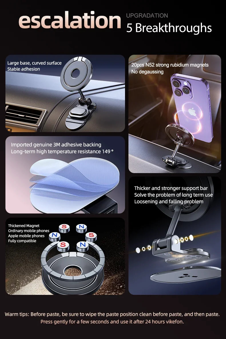 720 Rotation Magnetic Car Phone Holder Stand Strong Magnet Smart Phone Bracket For iPhone 15 14 13 12 Pro Max Samsung Xiaomi