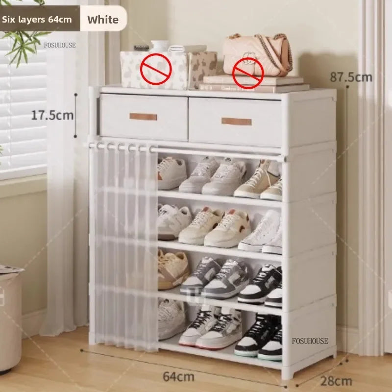 Multi layer Shoe Rack with Drawer for Entryway Hallway Storage Durable Metal Frame Indoor Organizer Space Saving Hanger Unit