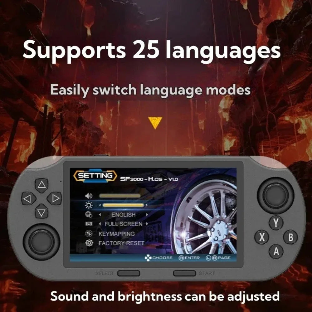 SF3000 Retro Handheld Game Console 4.3' Screen 64GB 2000+ Games 11 Emulators Portable Video Game Player Q21 500+ Games 3.5-inch