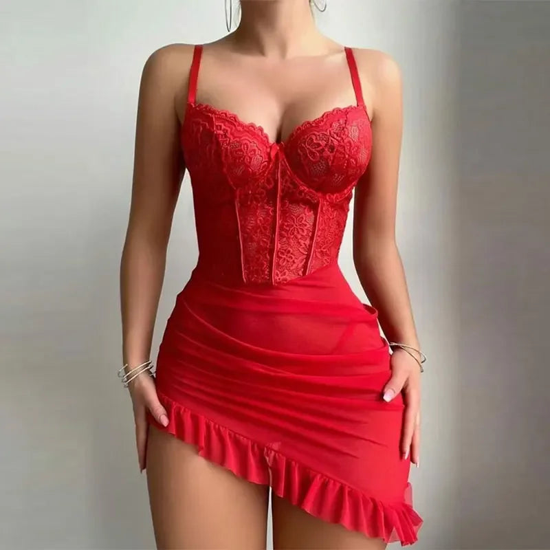 New Transparent Bra and Thong Underwear Set Women's Lingerie Night Dress Delicate Nightgown with Panties Steel Ring Push Up Bras