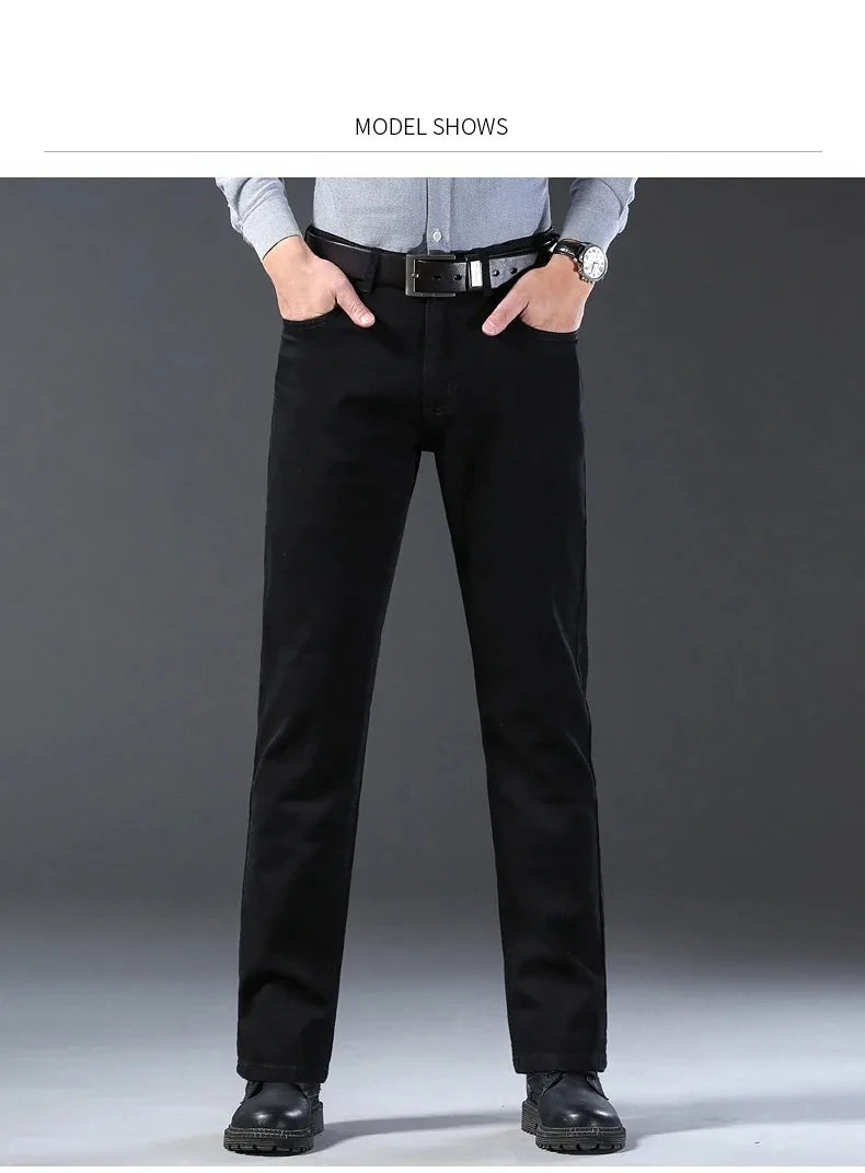 2026 Summer Spring New Men's Pure Black Slim Jeans Elastic Straight Pants BusinessLeisure Korean Vintage Denim Pants Male