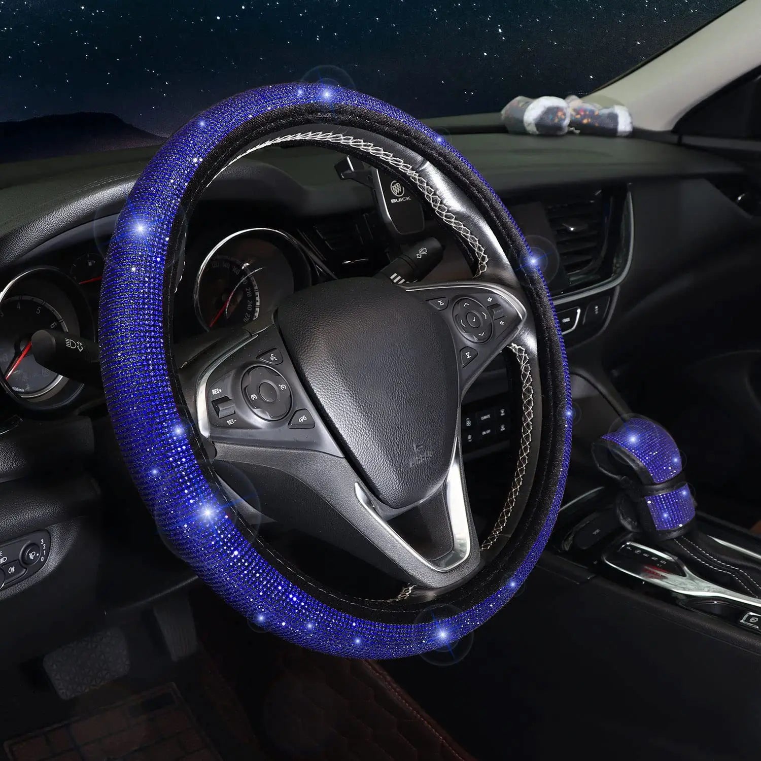 38cm Bling Car Accessories Set For Women Rhinestones Steering Wheel Cover Safety Belt Covers Gear Shift Cover Diamond Cup Pads
