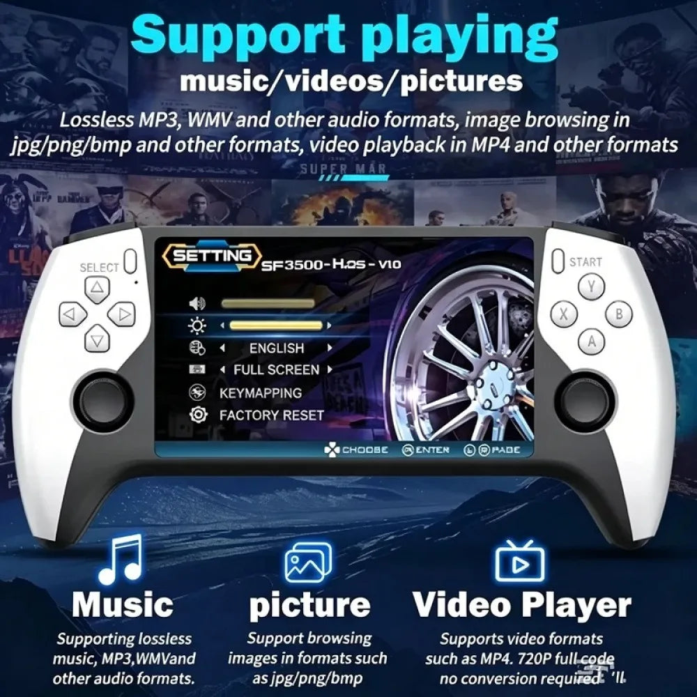 New SF3500 Retro Handheld Video Game Console Linux System 5.0 Inch 854*480 IPS Screen 3000mAh Portable Pocket Video Player Games