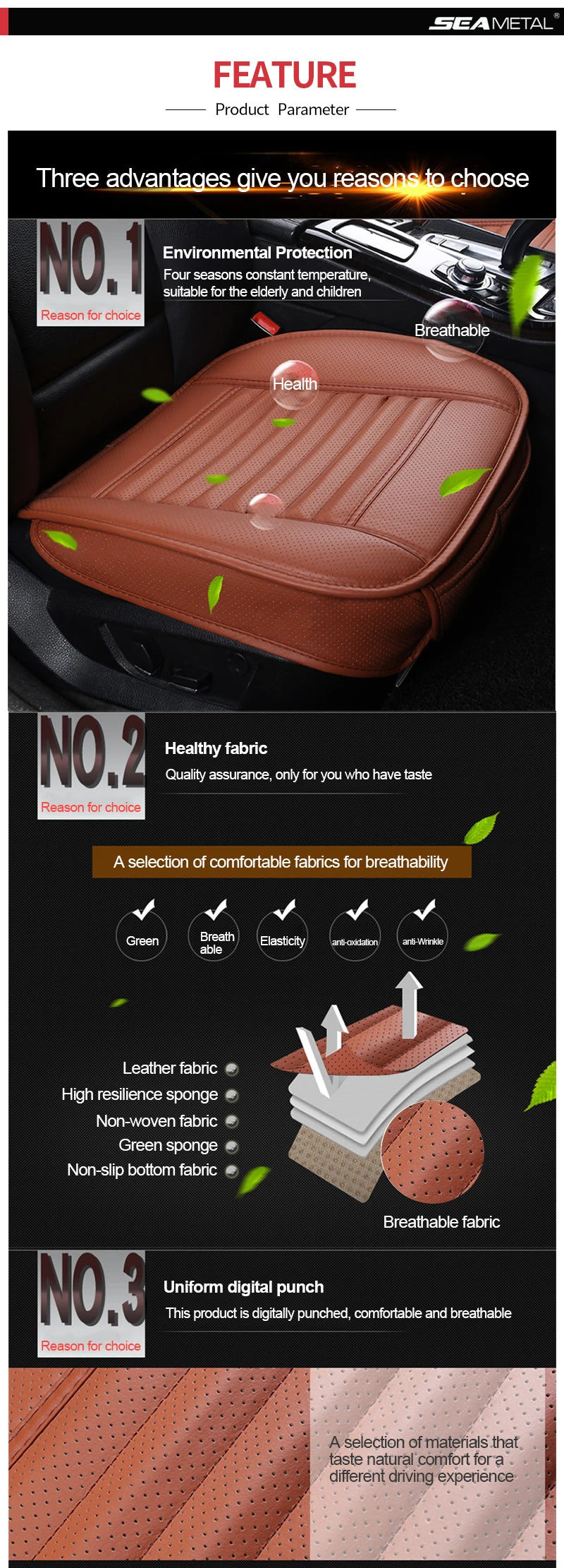SEAMETAL PU Leather Car Seat Cover Four Seasons Car Seat Protector Pad Mat Automobiles Seat-Cover Cushion for Car Accessories