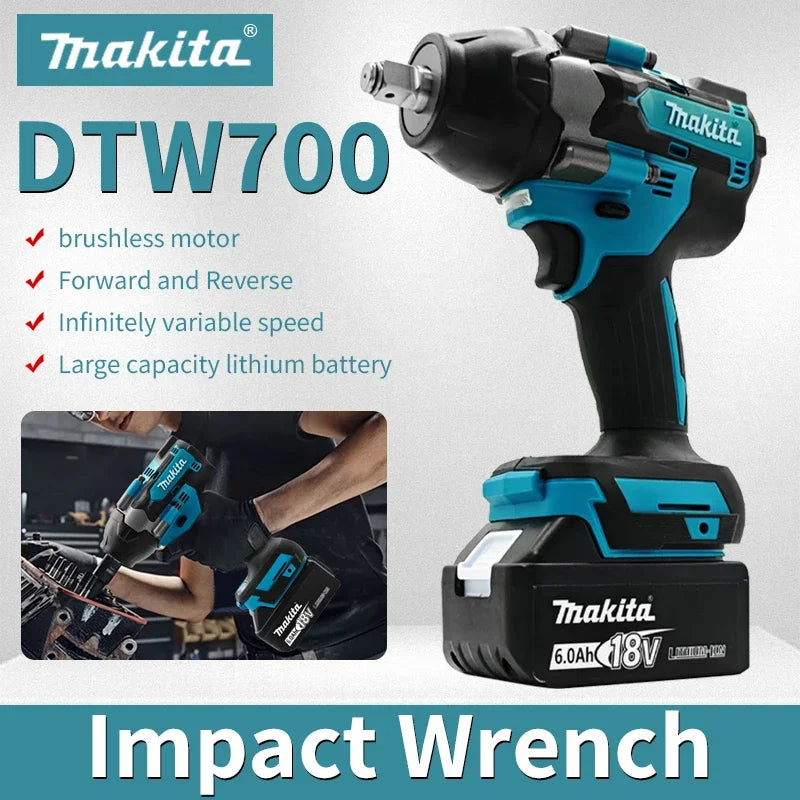Makita DTW700 Cordless 1000N.m Impact Wrench Brushless Electric Wrench Screwdriver Large Torque Auto Repair Power Tools