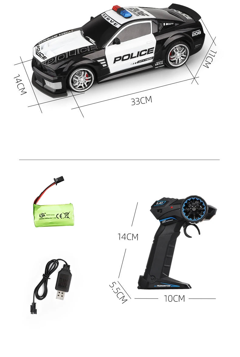 1/12 Big 2.4GHz Super Fast Police RC Car Remote Control Cars Toy with Lights Durable Chase Drift Vehicle toys for boys kid Child