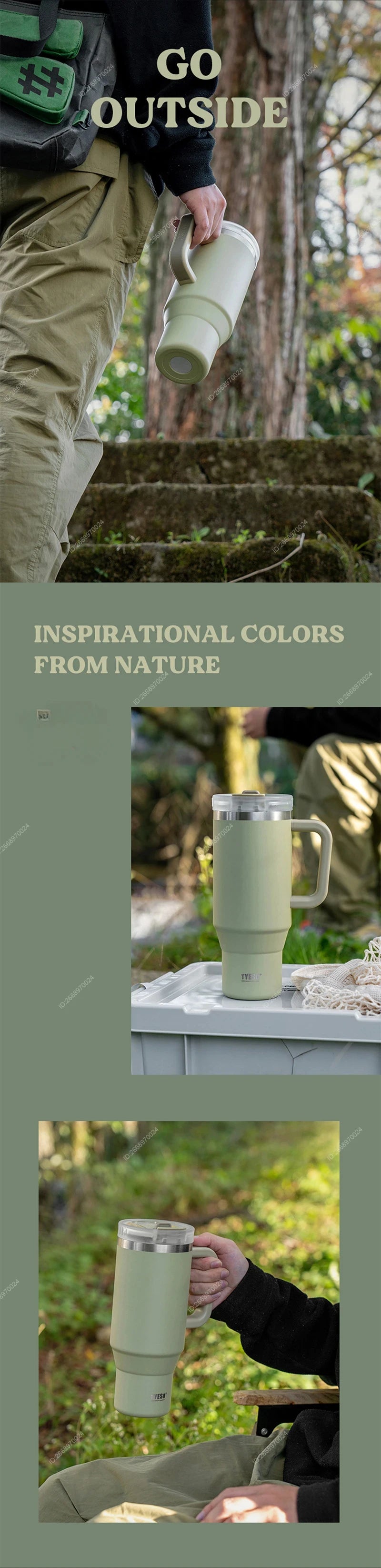 Tyeso 900ml/1200ml Big Capacity Thermal Mug Stainless Steel Insulated Water Bottle with Straw Outdoor Travel Car Tumbler