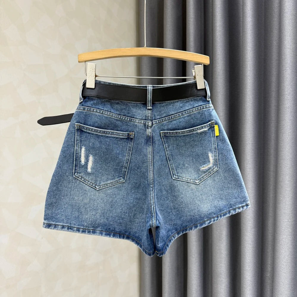 High Waist Ripped Women's Denim Skort 2025 Summer New Fashion A-line High Waisted Skinny Hot Shorts Versatile Pant Skirt