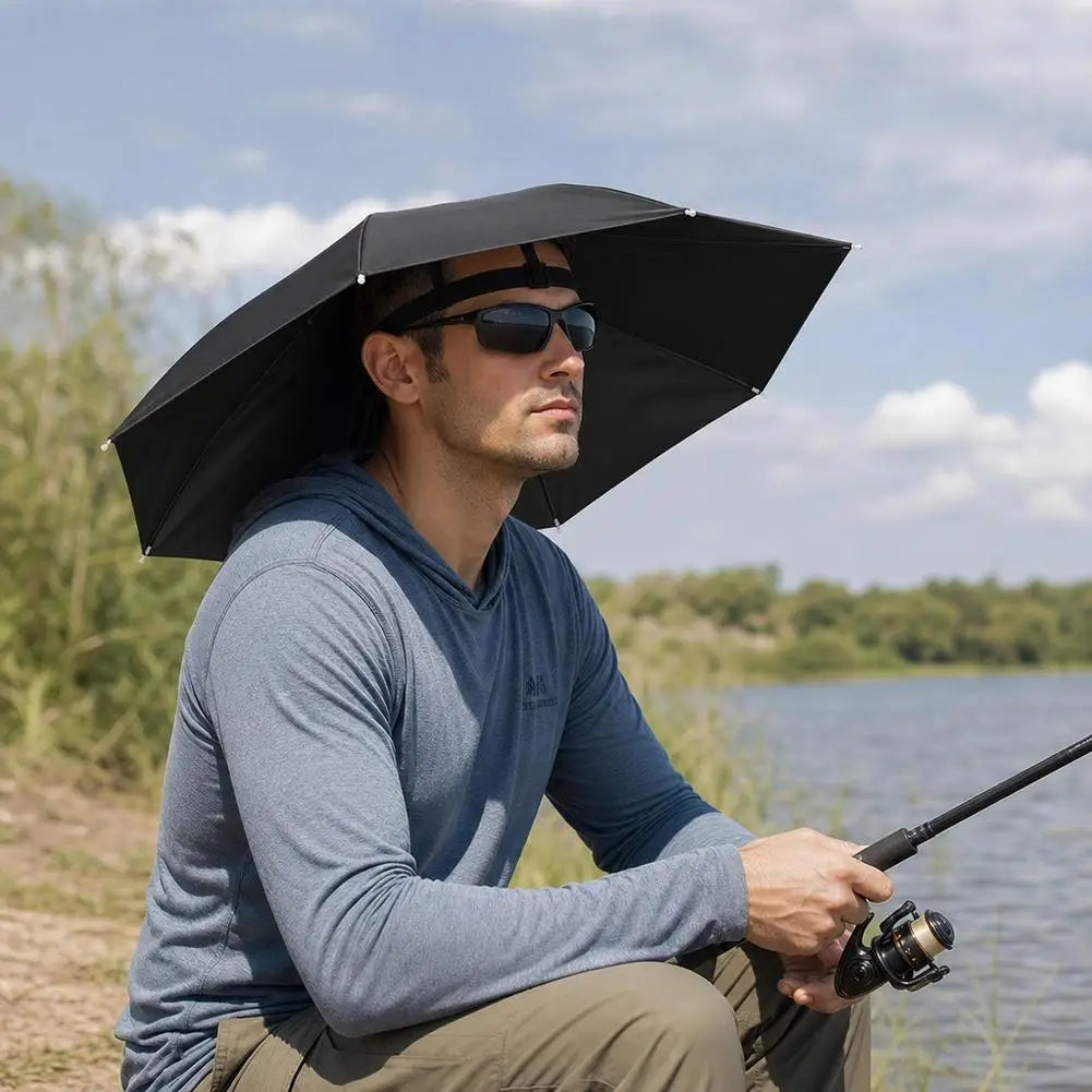 Hands Free Umbrella Hat Black Coating UV Protection Foldable Sun Shade Caps Waterproof Headwear For Fishing Hiking Camping