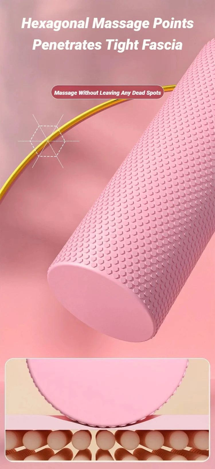 Hexagonal Yoga Roller: EVA Foam Cylinder (Diameter 9.5cm, Length 29.7cm) for Pilates and Home Workouts