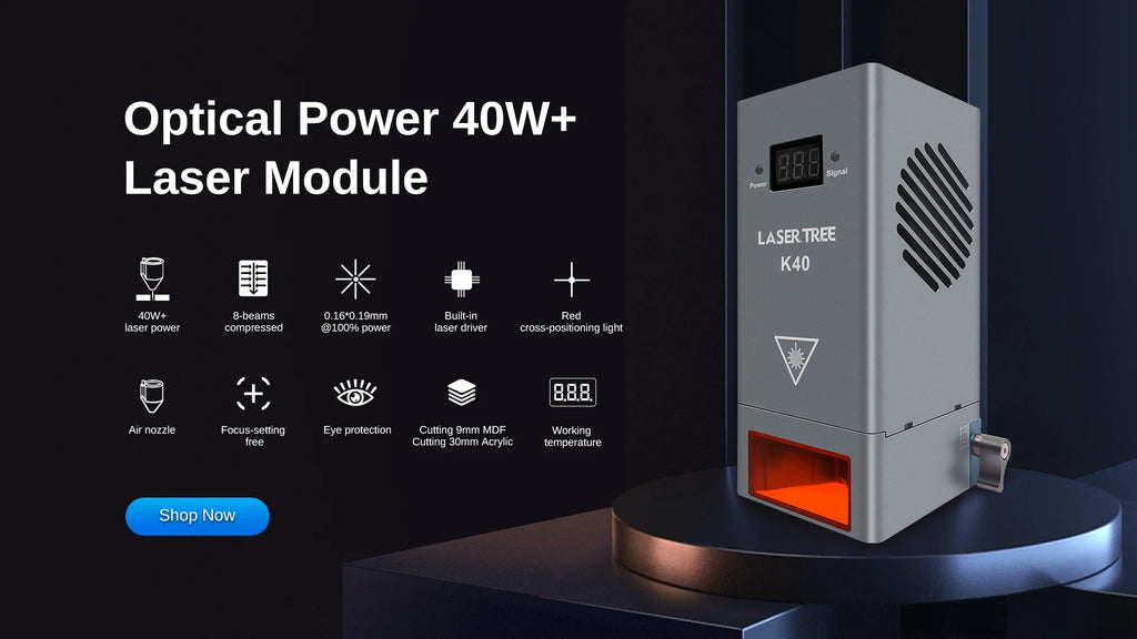 LASER TREE K40 Optical Power 40W Laser Head with Air Assist 450nm Blue Light 8 Diodes TTL Module for Engraver Cutting Wood Tools