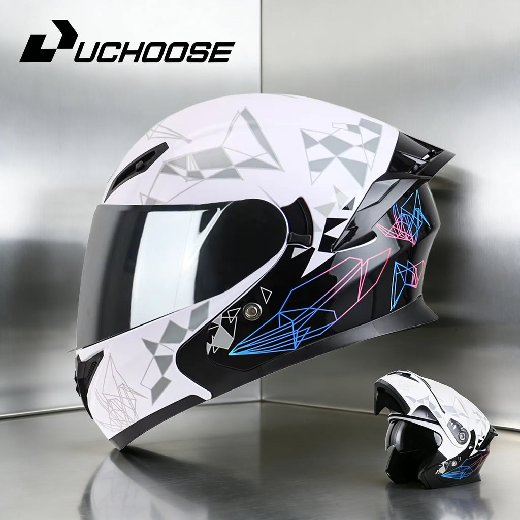 NEW DOT Uchoose Approved Helmets Crash Motorbike Protective Gear Men Women Flip Up Helmet Motorcycle Visor Double Sun