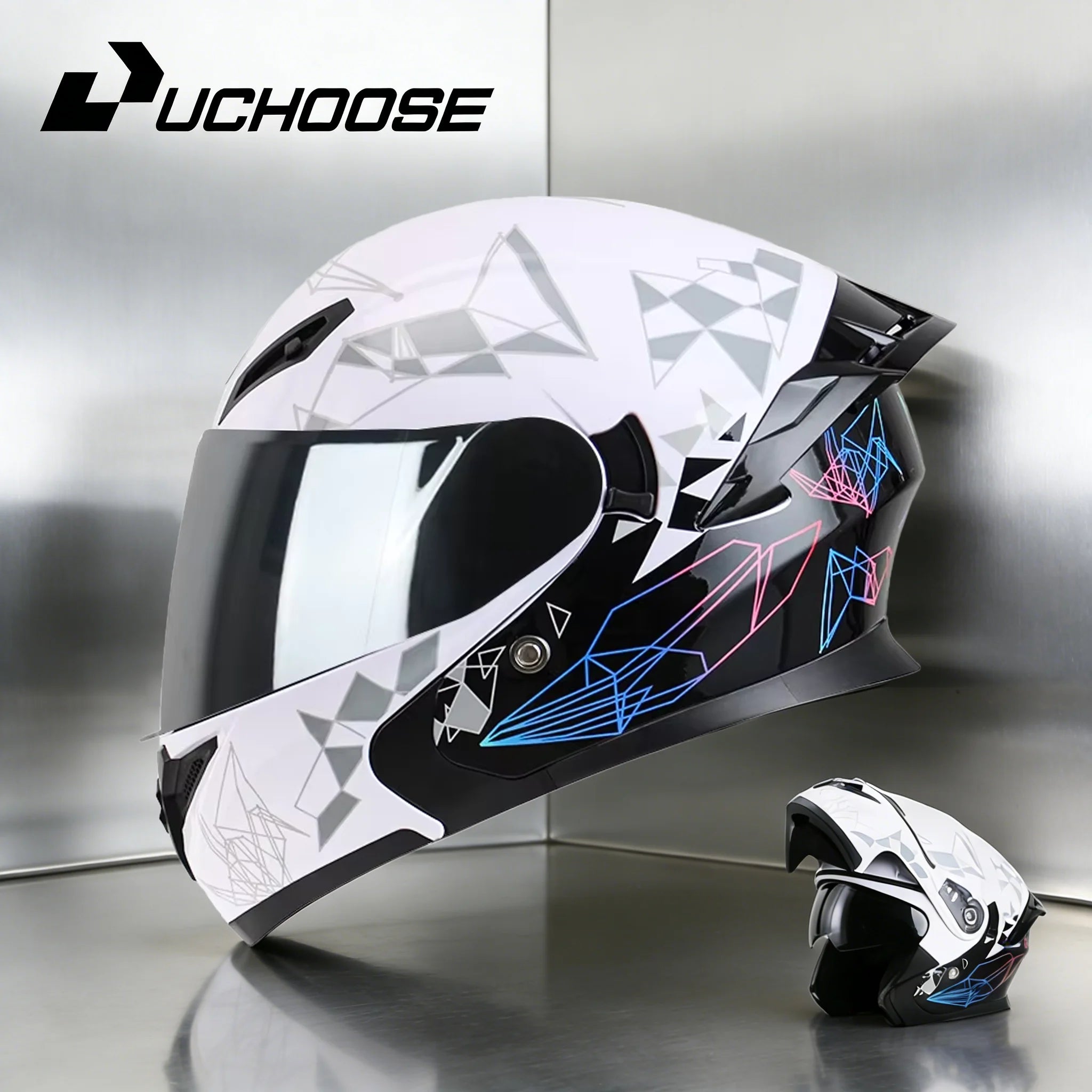 NEW DOT Uchoose Approved Helmets Crash Motorbike Protective Gear Men Women Flip Up Helmet Motorcycle Visor Double Sun