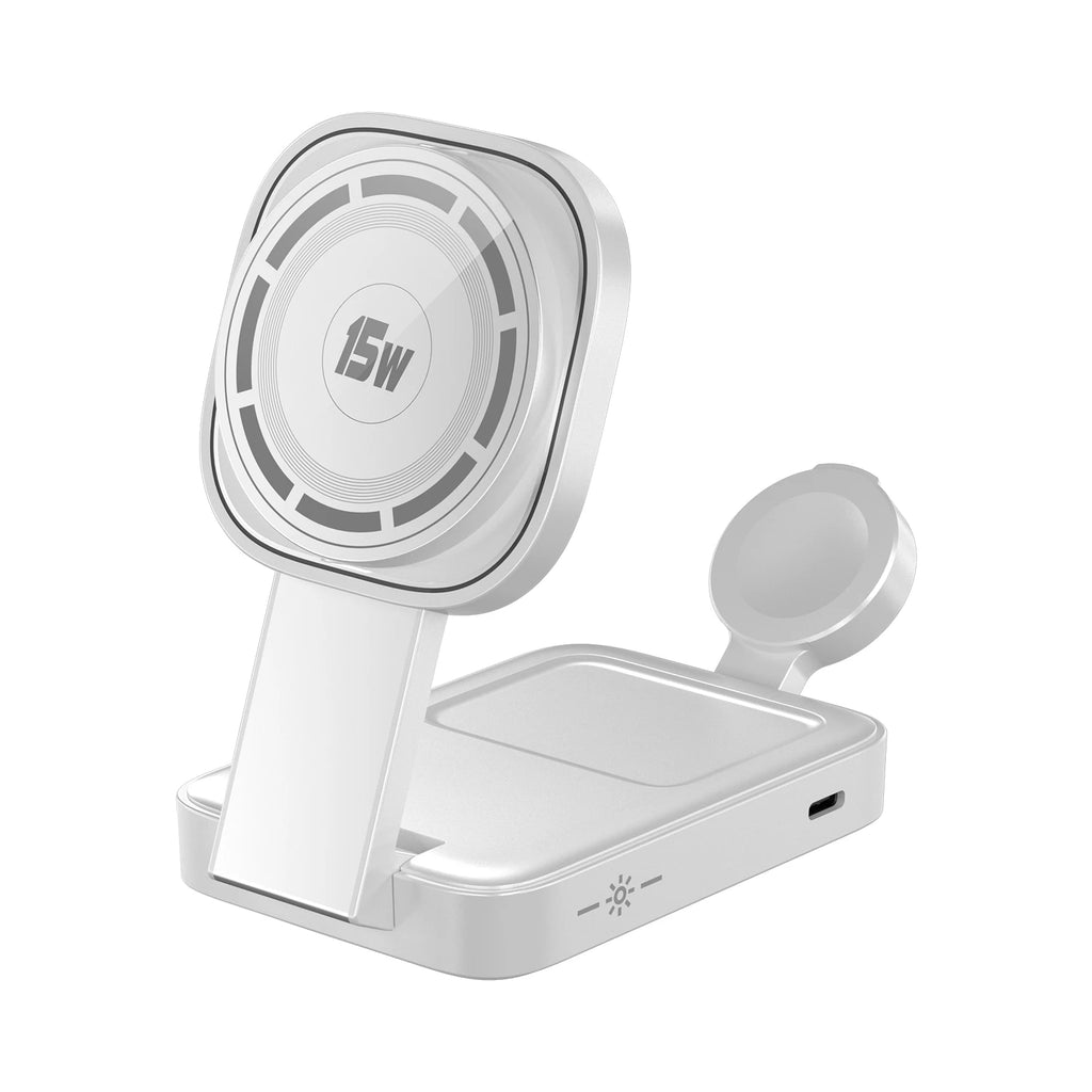 Desktop Foldable 3‑in‑1 Magnetic Wireless Charger Fast Charging Dock Station for Magsafe iPhone 17~12 Apple Watch 9 Airpods Pro