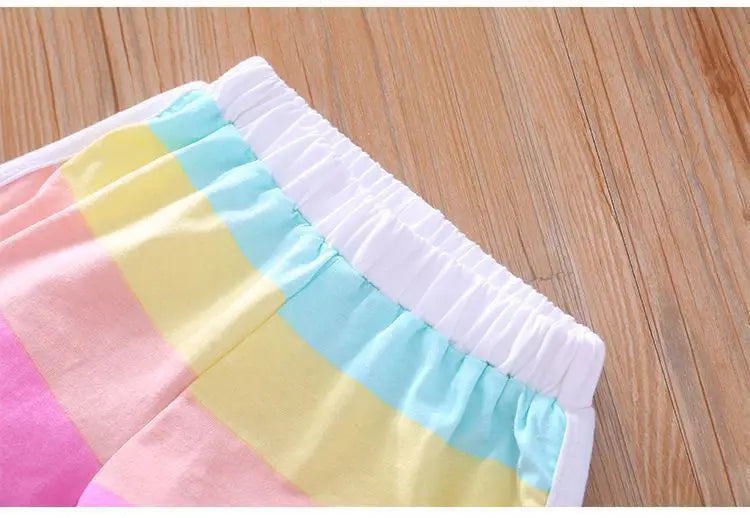 2026 Summer Baby Kids Clothes Sets Cut Striped Cartoon Printed Girls and Boys Vest and Shorts 2 Pieces Sets Children's Outfits