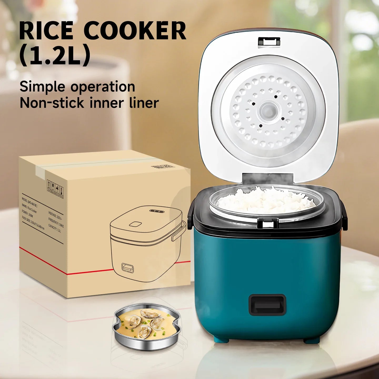 1.2L Mini Electric Rice Cooker Multifunctional Non-Stick Rice Cooking Pot Portable Small Rice Cooker for 1-2 People Dorm Home Of