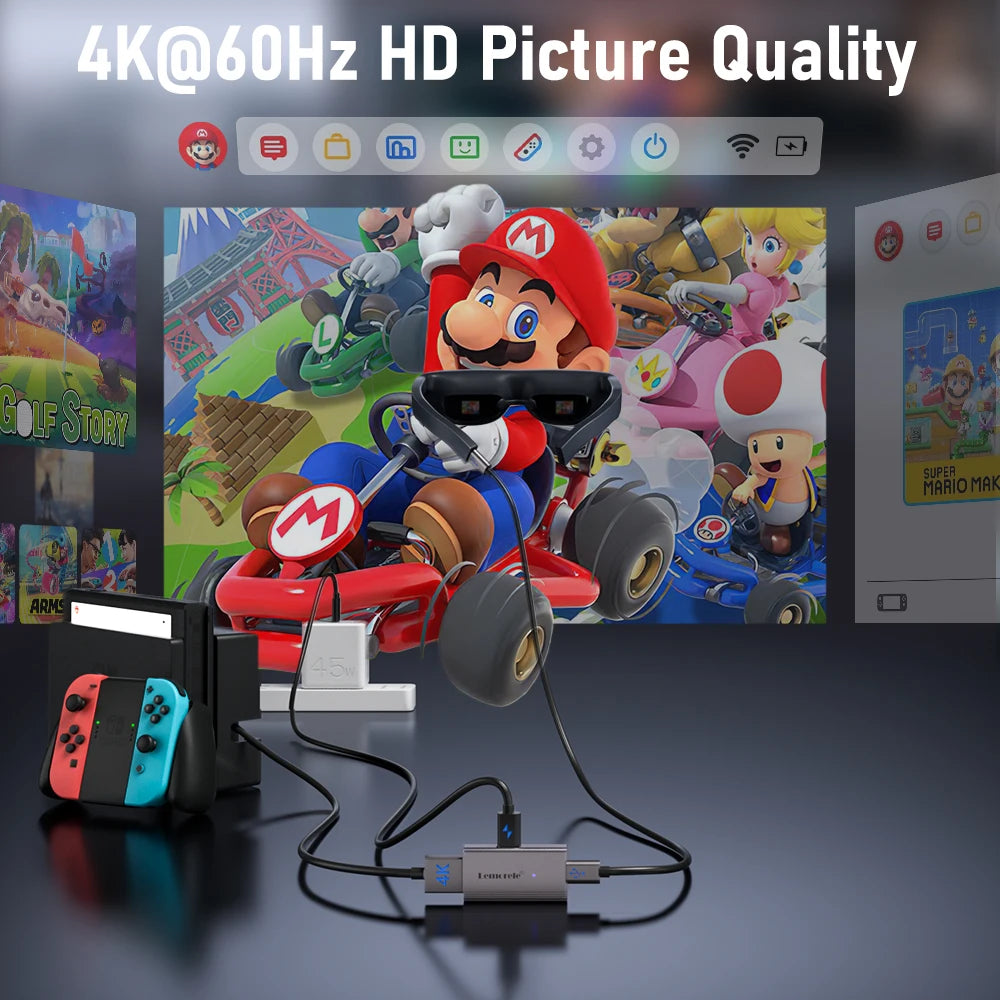 Lemorele 4K AR Glasses Adapter HDMI to Type-C AR Glasses Charging Converter USB-C Video Adapter for Xreal Airs Rokid Switch