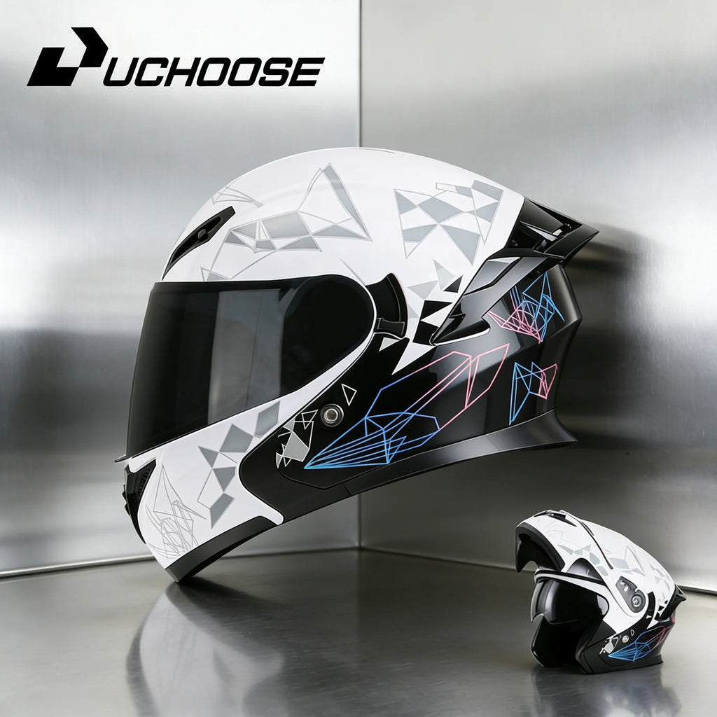 NEW DOT Uchoose Approved Helmets Crash Motorbike Protective Gear Men Women Flip Up Helmet Motorcycle Visor Double Sun