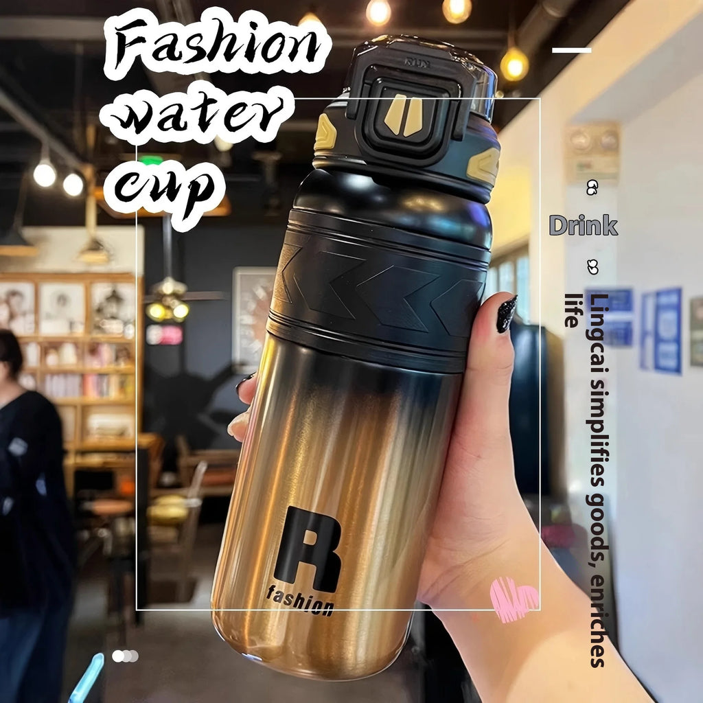 Young and Energetic Sports Straw Water Bottle  Stainless Steel Large-capacity Car Cup Student Outdoor Sports Portable Water Cup