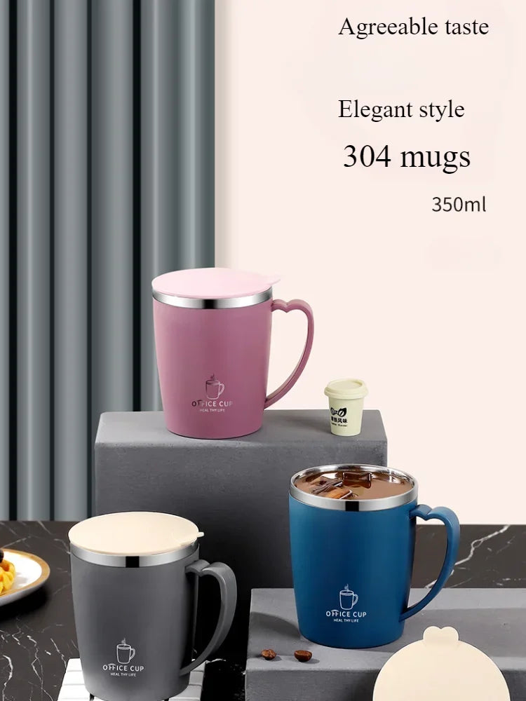 350ml 304 Stainless Steel Mugs Portable Thermal Water Bottle Thermos Mug Coffee Cup with Handle Leak-Proof Insulated Water Cups