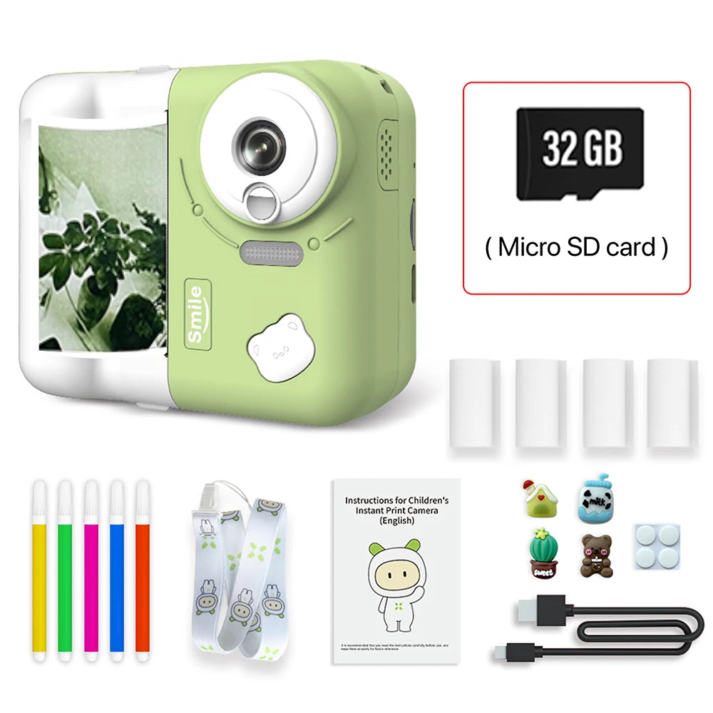 9IMOD Kids Camera Instant Print Camera 2.4 inch 1080P Children Digital Photo Video 10X Zoom 32GB TF Card with Bluetooth Printing