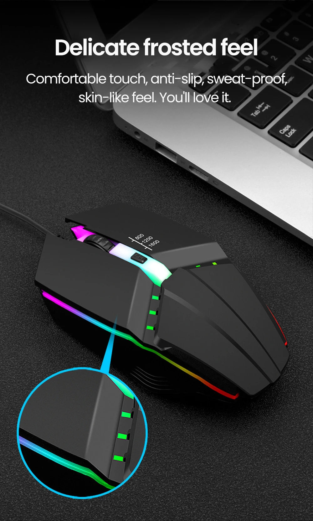 Mouse Gamer USB con LED RGB - Silencioso 1600DPI