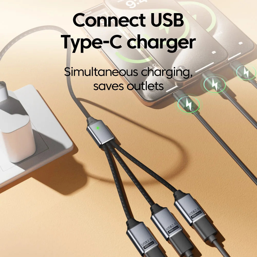 Adaptador Hub USB-C a 3 Puertos USB 2.0 OTG