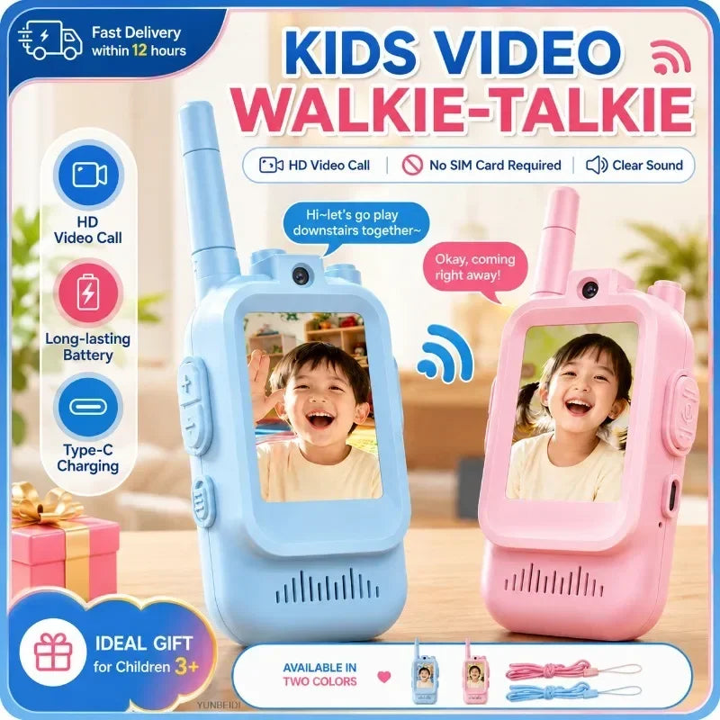 2PC Kids HD-Video Walkie Talkies 3 Styles Intercom USB Charging Indoor Outdoor Boys Girls Age 3+ for Child's Toys Birthday Gifts