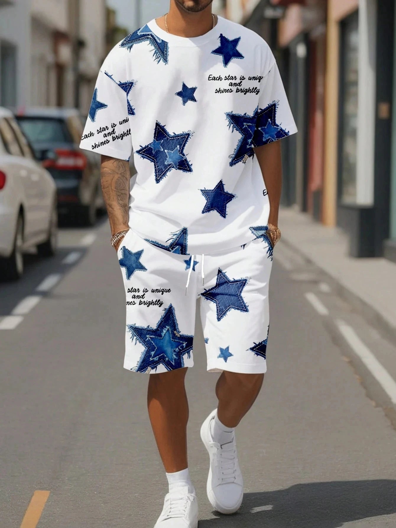 Set 2 Piezas Hombre - Remera y Short Floral Blanco y Negro