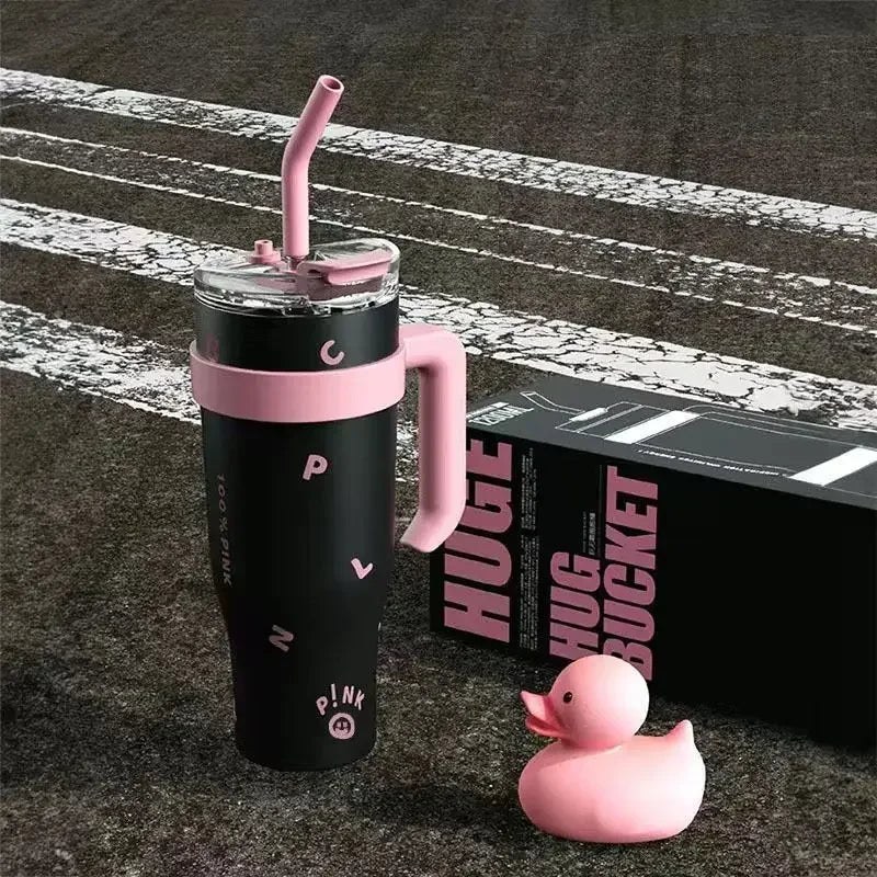 1200ML Stainless Steel Vacuum Insulated Tumbler Large-capacity Water Bottle Thermos Straw Cup Outdoor Travel Drinkware Kettle