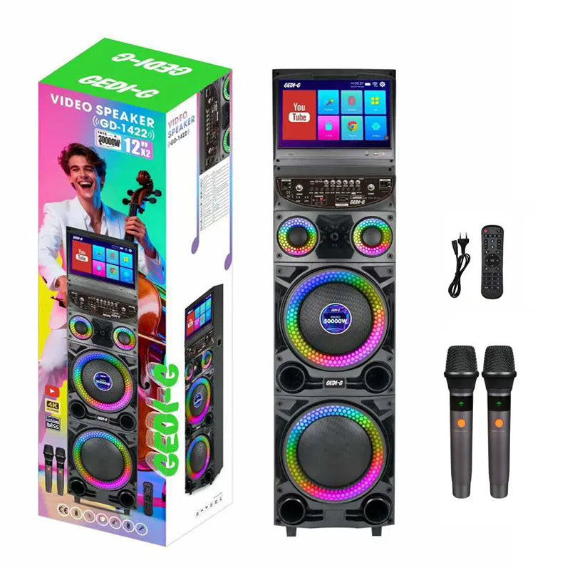 GD-1422 Audio KTV Bluetooth Video Outdoor Speaker with Display Screen Microphone All-in-one Machine K-point Singing Microph