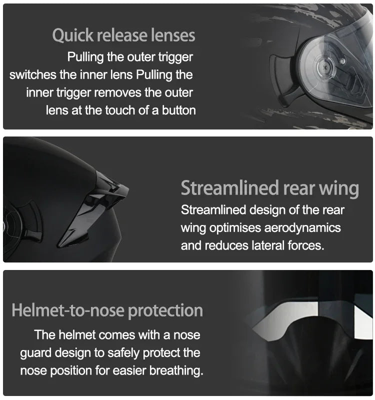 NEW DOT Uchoose Approved Helmets Crash Motorbike Protective Gear Men Women Flip Up Helmet Motorcycle Visor Double Sun