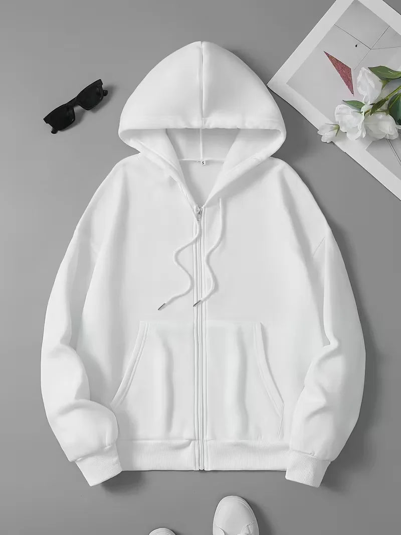 Plum blossom Women's Zipper Hoodies Jacket Cotton Fleece Hoody Sweatshirt Pullover Autumn Winter Oversized Loose Tops Coat