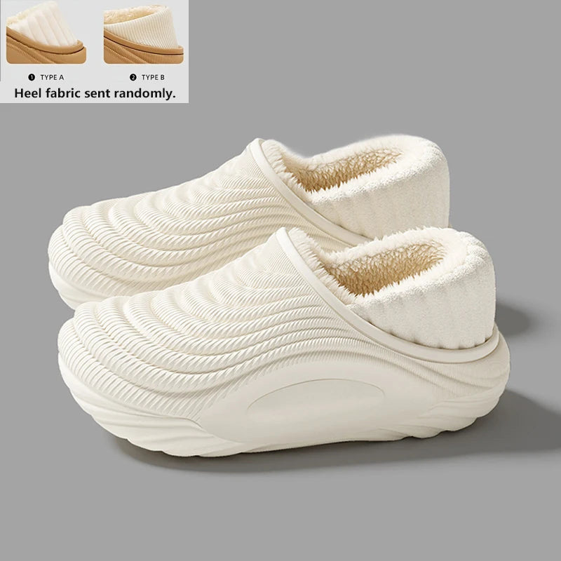 Warm Plush Waterproof EVA Indoor Slippers For Women Winter Soft Thick Bottom Non Slip Home Slippers Couple's Furry Slides