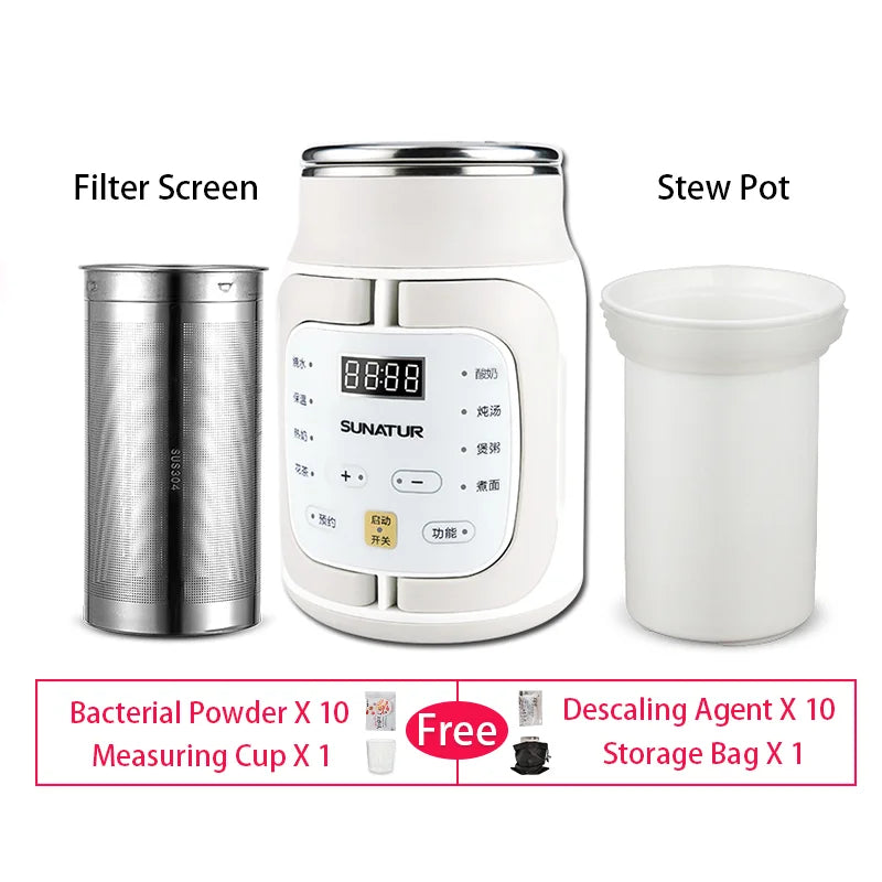 SUNATUR 600ml 700W Electric Cooker Multifunctional Rice Cooker Stew Pot Slow Cooker Mini Porridge Pot Portable Soup Pot