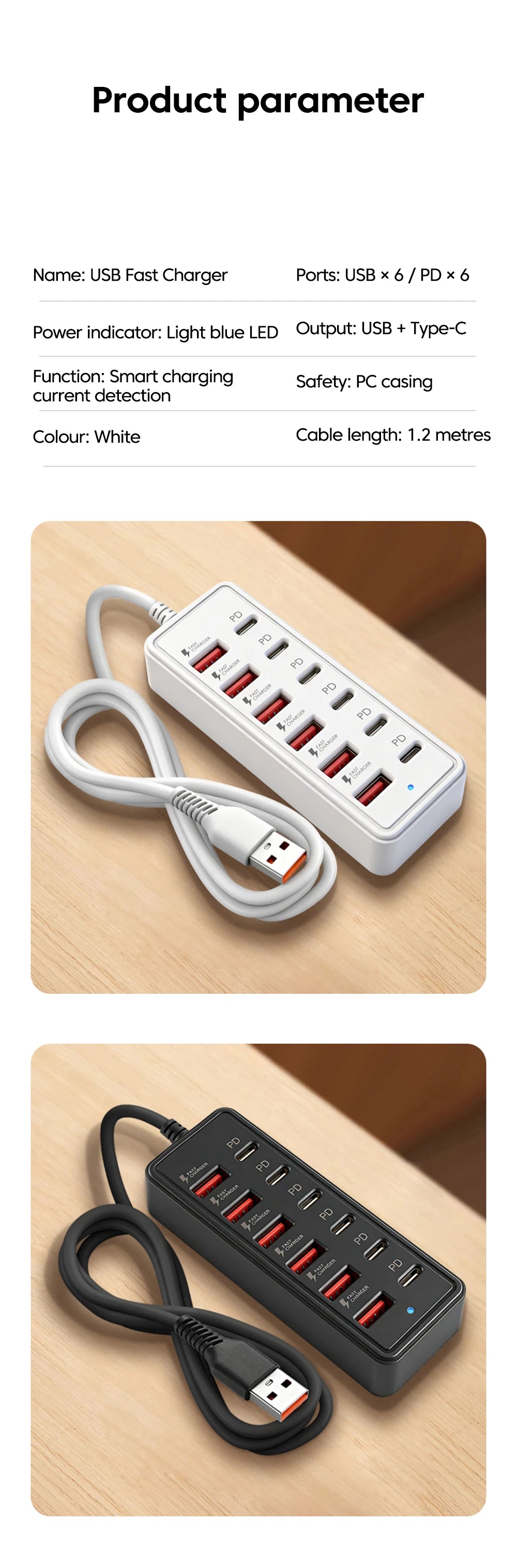 Cargador Multipuerto 12 en 1 - 6 USB-A y 6 USB-C Carga Rápida