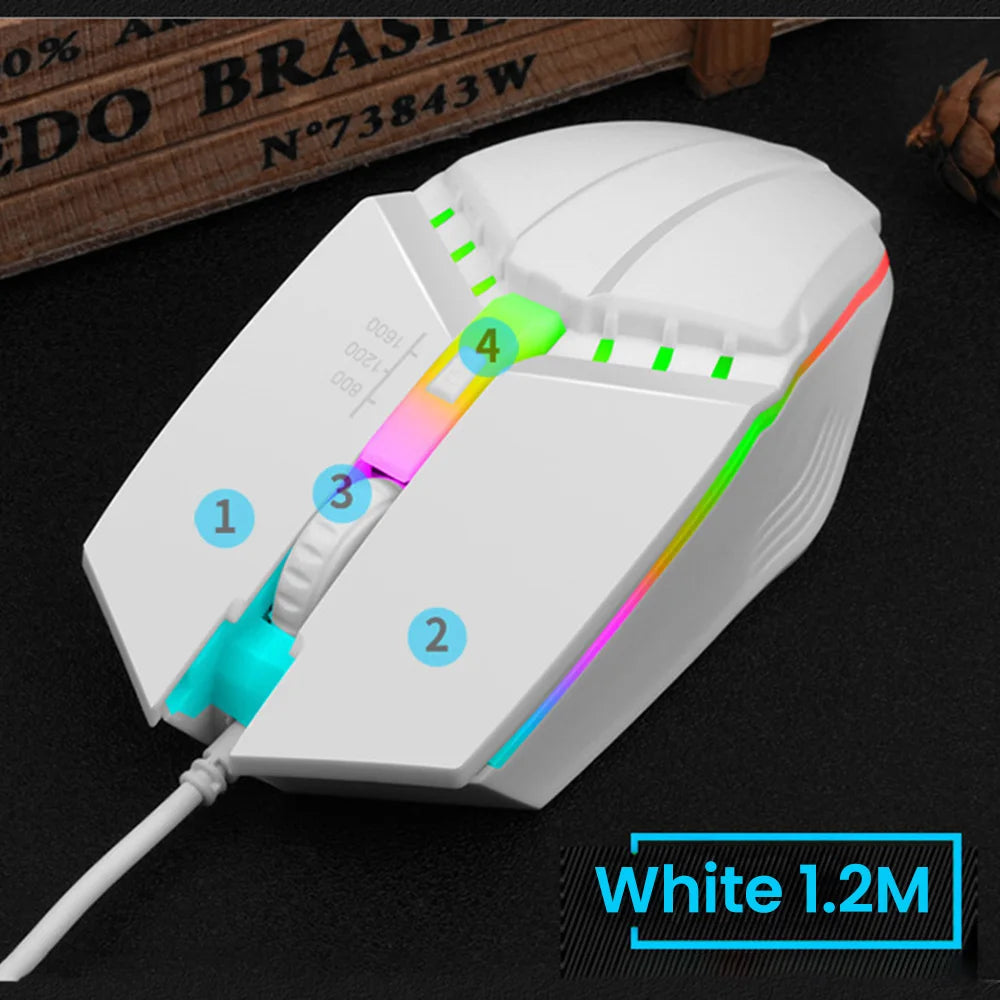 Mouse Gamer USB con LED RGB - Silencioso 1600DPI