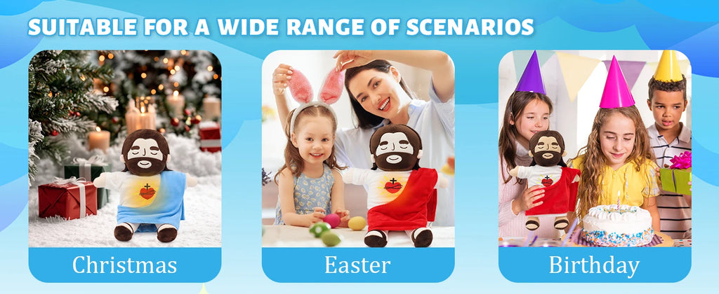 Breathing Jesus Plush Doll LED Glowing Musical Soothing Toy Baby Sleep Companion Soft Stuffed Religious Doll Kids Sleeping Comfo
