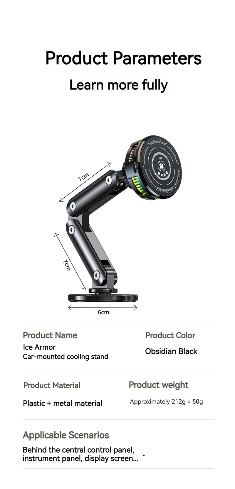 Universal Metal Car Magnetic Semiconductor Cooling Phone Holder RGB Light 3 Level Adjustable for iPhone 16 15 14 13 12 Samsung
