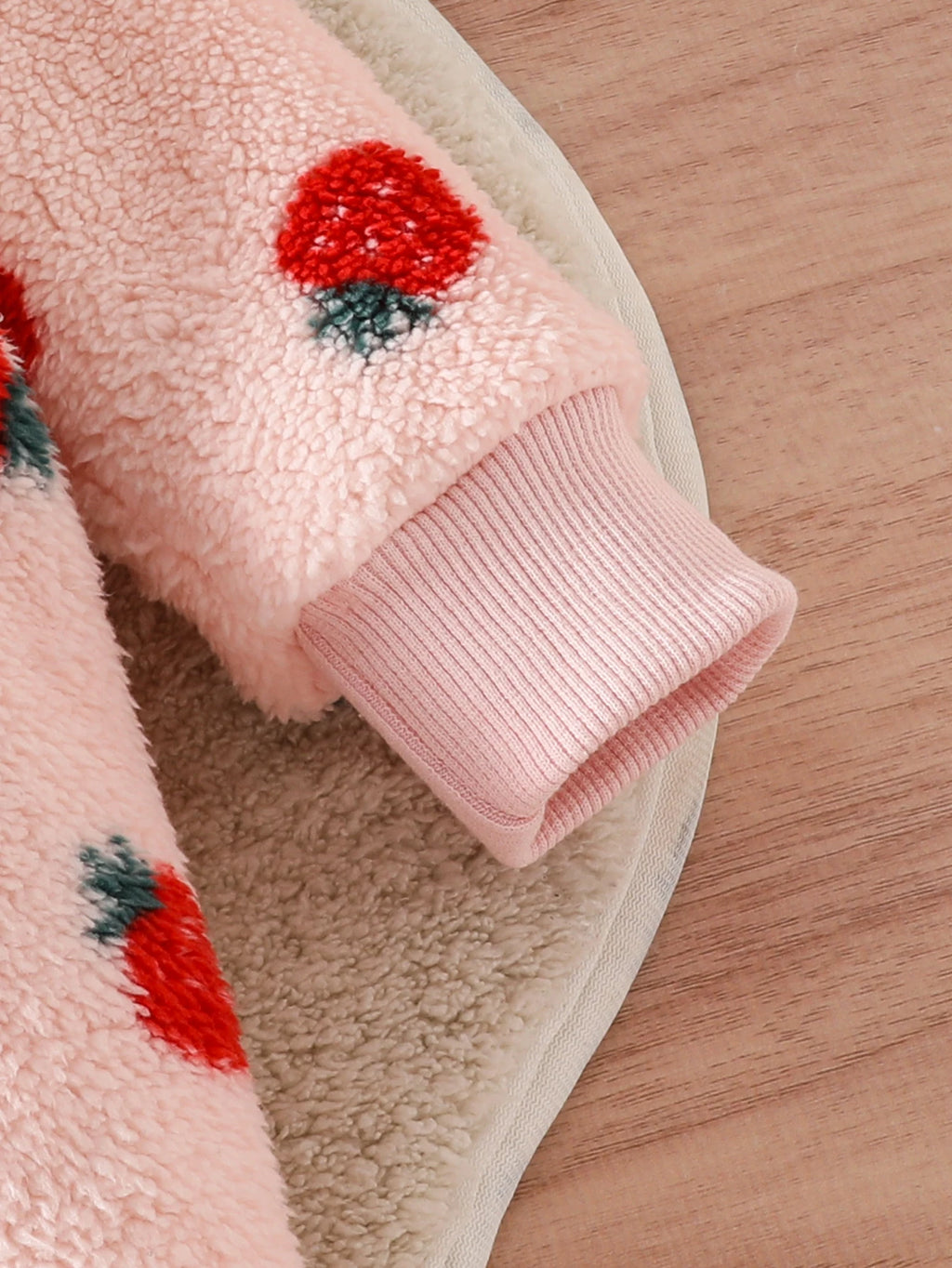 Winter Baby Girl Cute Casual Plush Warm Strawberry Print Button Design Hooded Romper