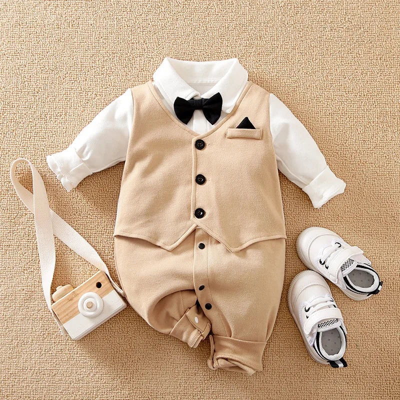 0-18 Baby Bodysuit Gentleman Style Handsome Formal Cotton Comfortable Soft Boys And Girls Summer Short Sleeved Newborn Clothes
