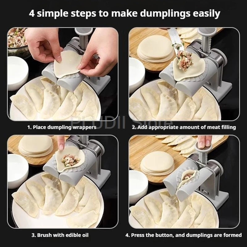 Double Head Automatic Dumpling Maker Machine 2 In 1 Press Dual Slot Design for Home Use ABS Manual Folding Dumpling Press Tool