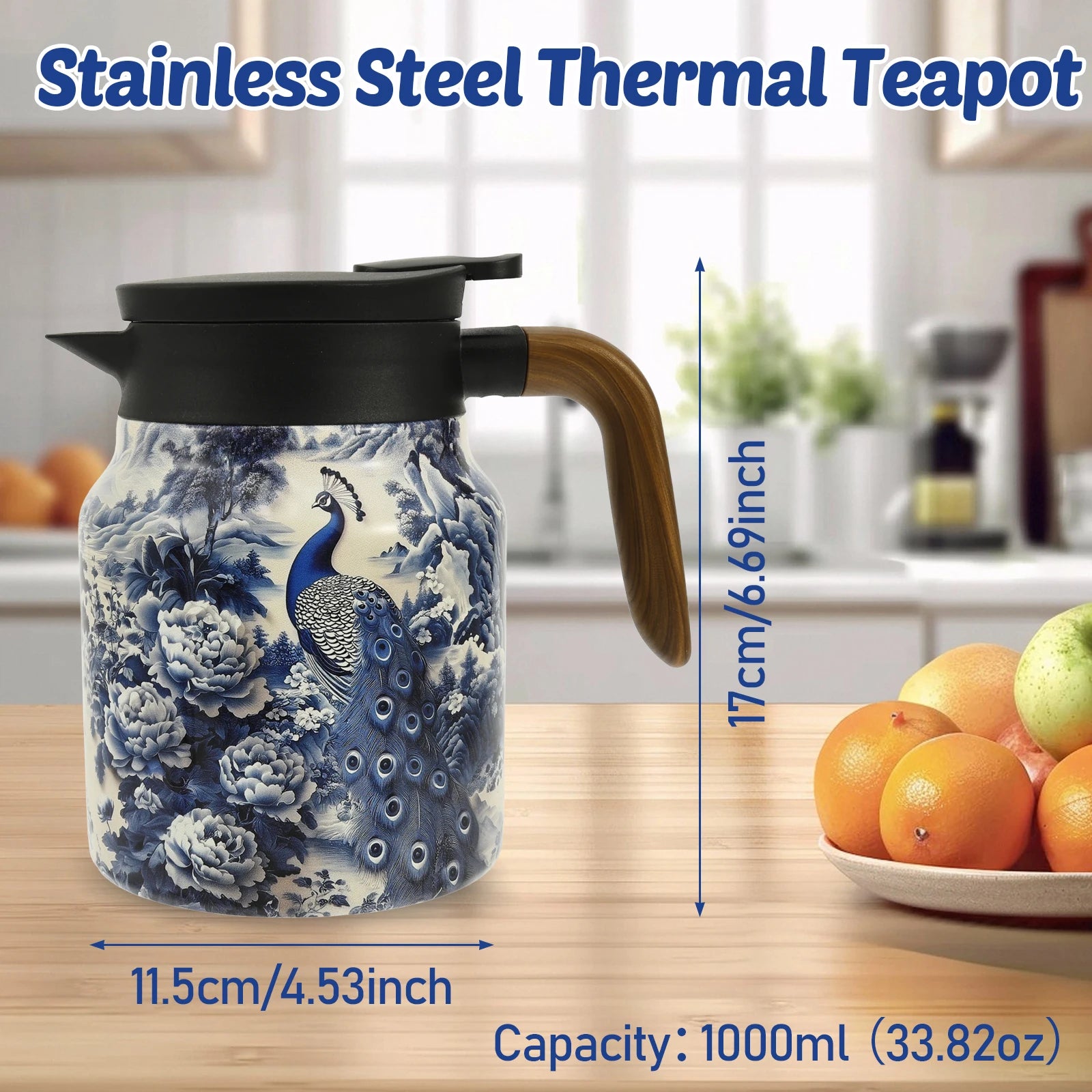 Thermal Teapot 1000ML Large Capacity Insulated Water Pitcher with Detachable Tea Strainer 316 Stainless Steel Coffee Jugs