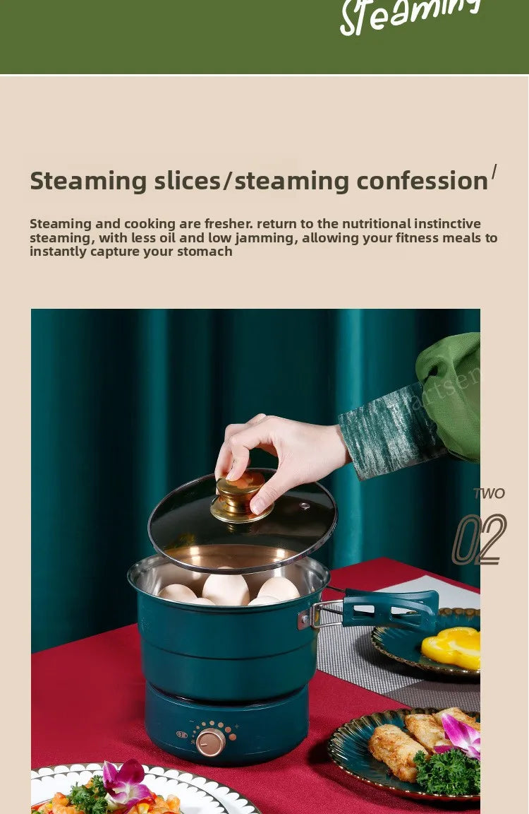 Electric Cooking Pot Foldable Hotpot Portable Multicooker Split Type Rice Cooker Electric Frying Pan Home Travel 1.6L