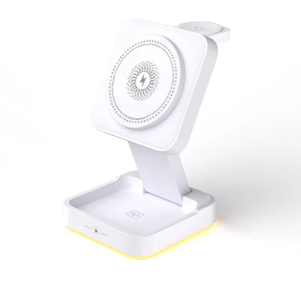 Desktop Foldable 3‑in‑1 Magnetic Wireless Charger Fast Charging Dock Station for Magsafe iPhone 17~12 Apple Watch 9 Airpods Pro