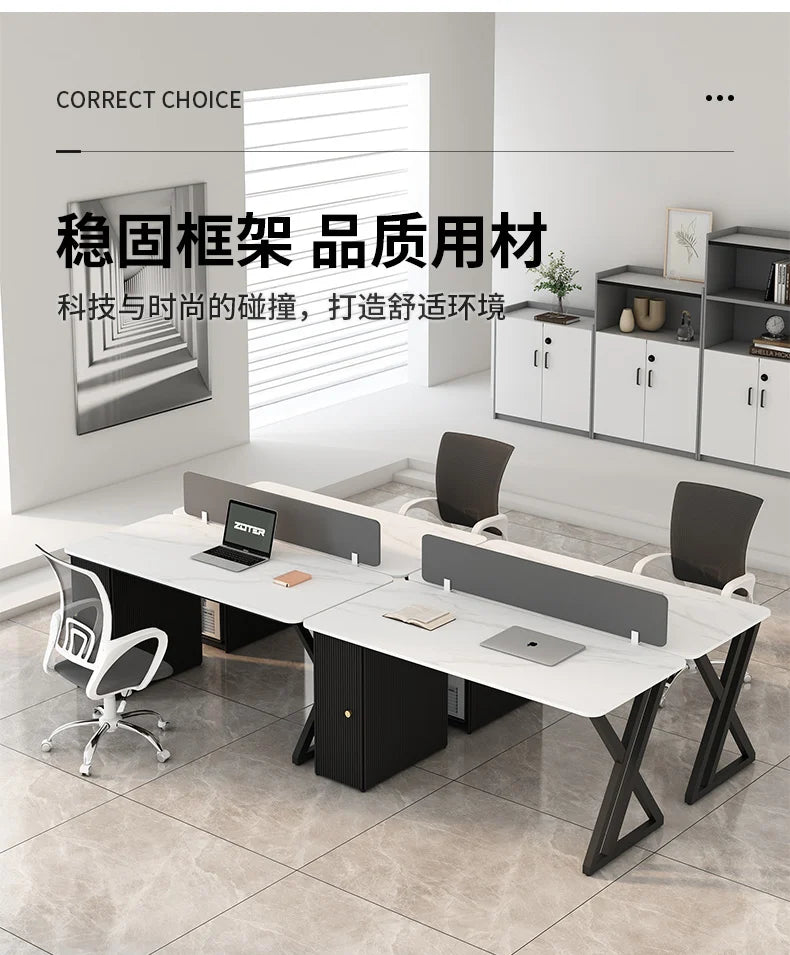 CZ Rock Slab Staff Office Desk and Chair Set Simple Modern White Computer Desk Office Partition Employee Desk