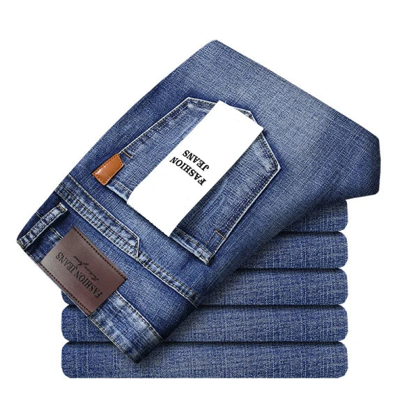 2026  Straight Regular Blue Slim Fit  Stretch Denim Trousers Spring Autumn Men Classic Jeans Business Fashion Men's Smart Jeans